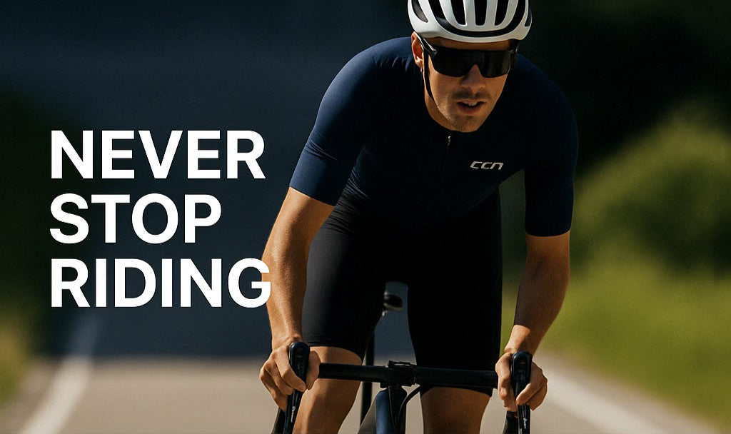 NEVER STOP RIDING BANNER AB